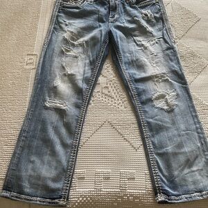 Rock Rival Distressed Blue Women's Jeans Size 30 super cute cropped pants